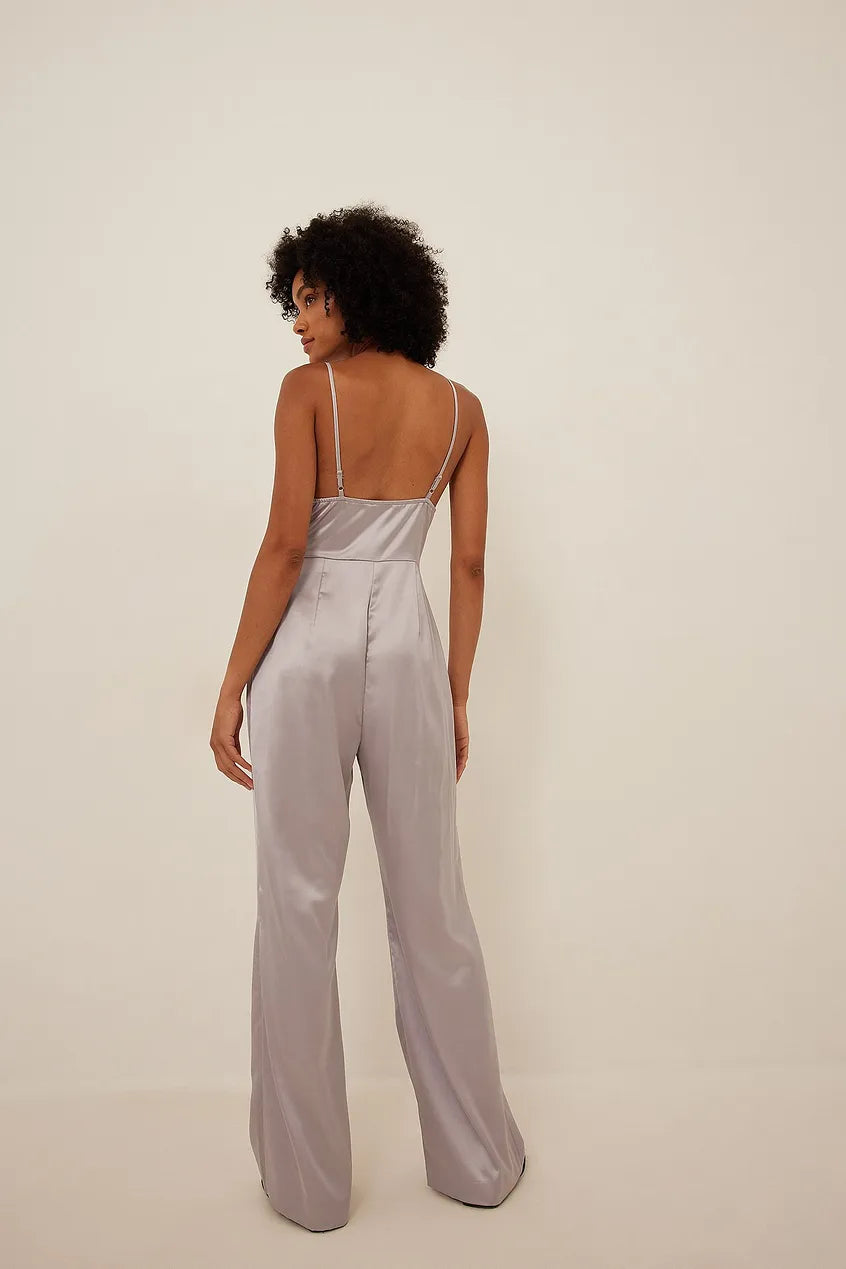 Waterfall Neckline Jumpsuit Grey