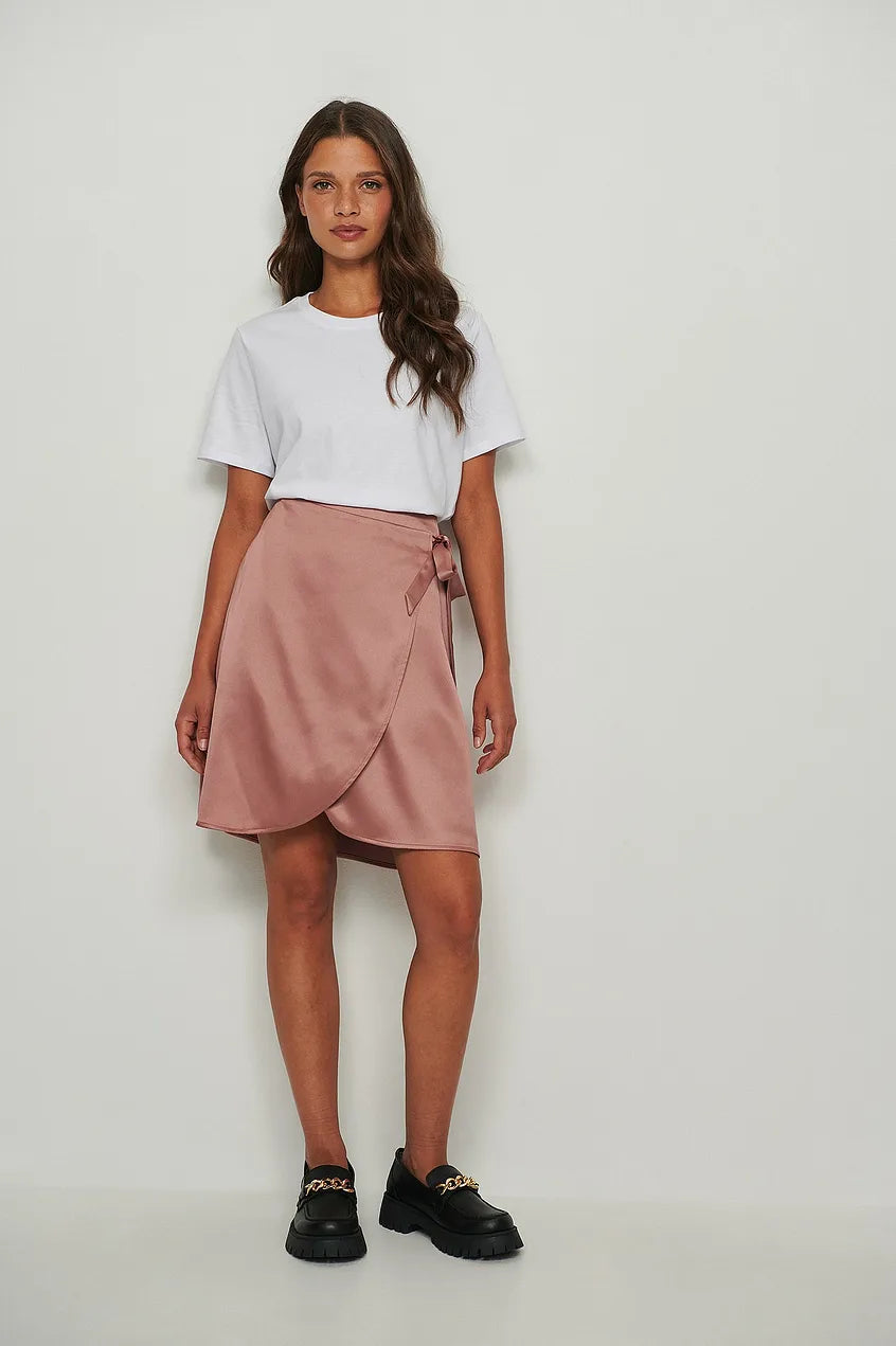 Wrap Satin Mini Skirt Pink