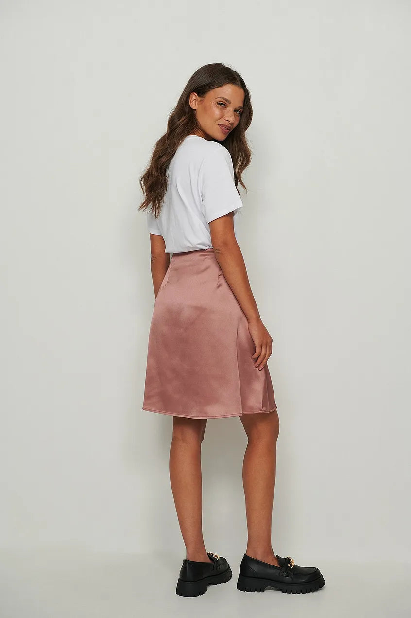 Wrap Satin Mini Skirt Pink