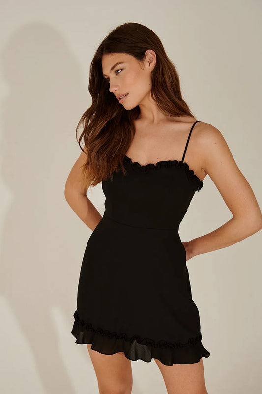 Recycled Ruffle Neckline Thin Strap Dress