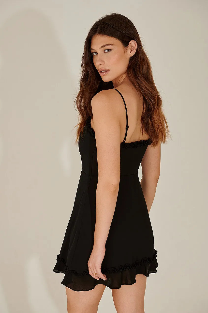 Recycled Ruffle Neckline Thin Strap Dress