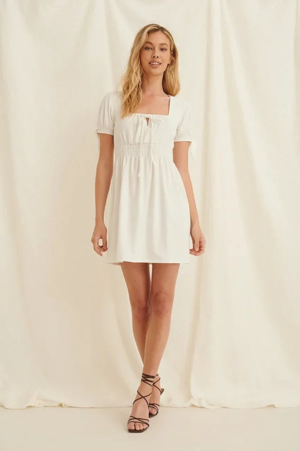 Ruched Detail Recycled Mini Dress White