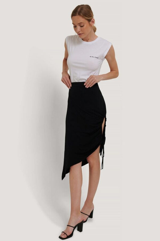 Draped High Slit Midi Skirt