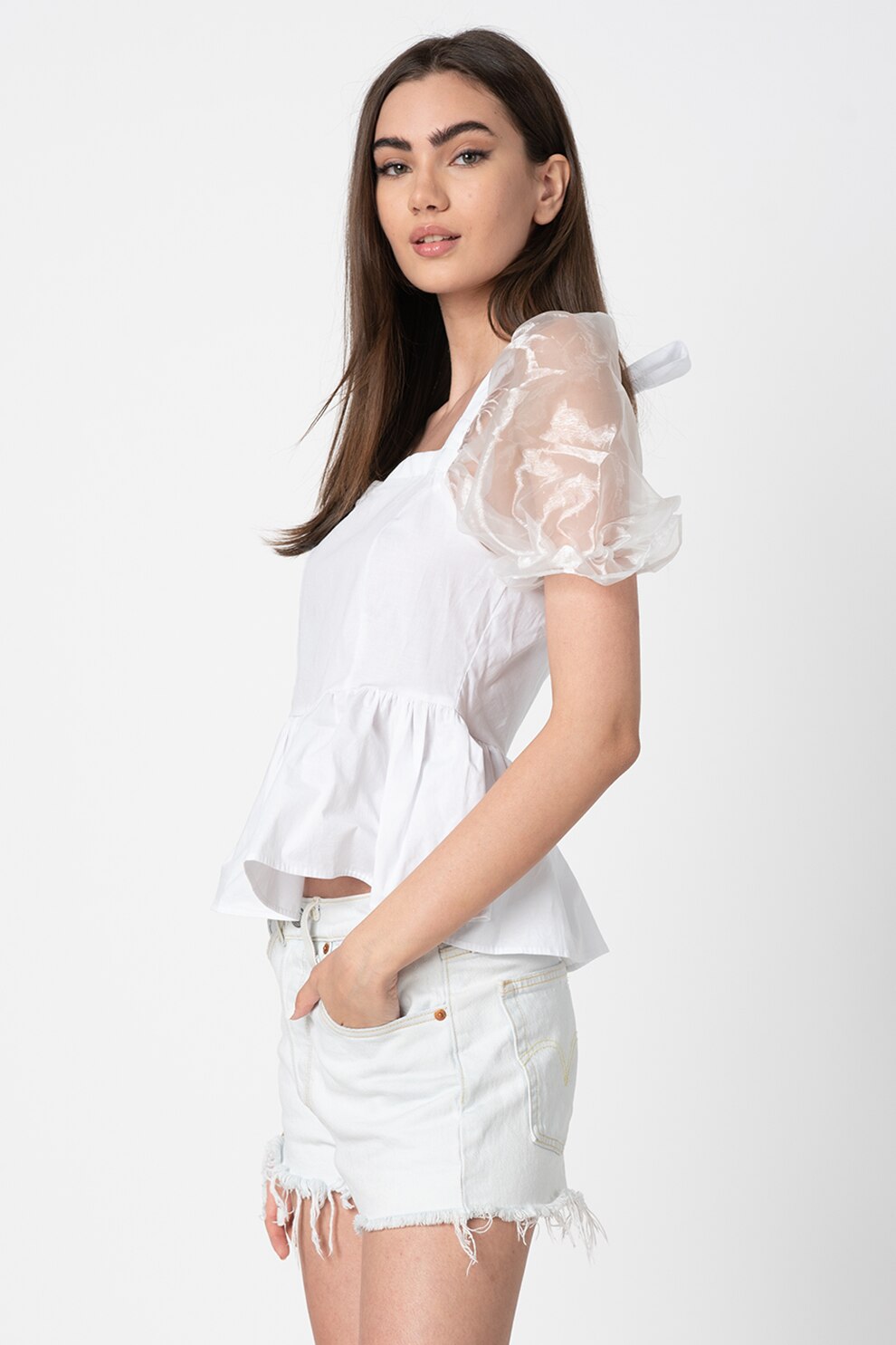 Trendyol Dobby Puff Organza Short Sleeve Blouse