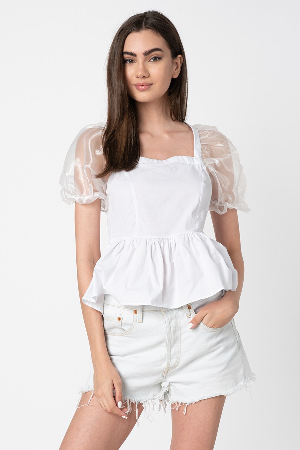 Trendyol Dobby Puff Organza Short Sleeve Blouse