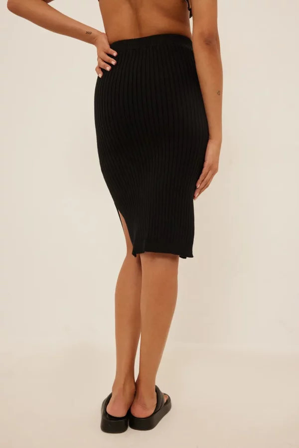 Rib Knitted Skirt Black