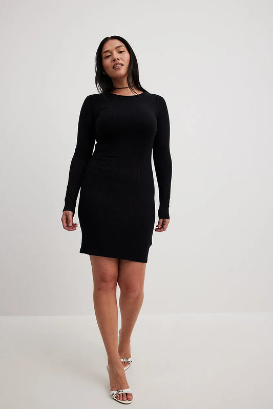 Rib Mini Dress Black