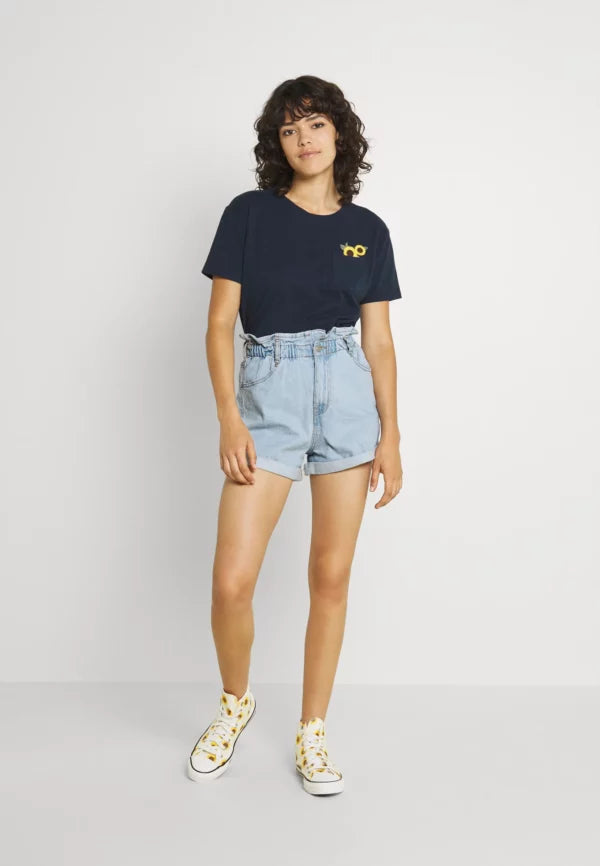 Paperbag Denim Shorts Pale Blue