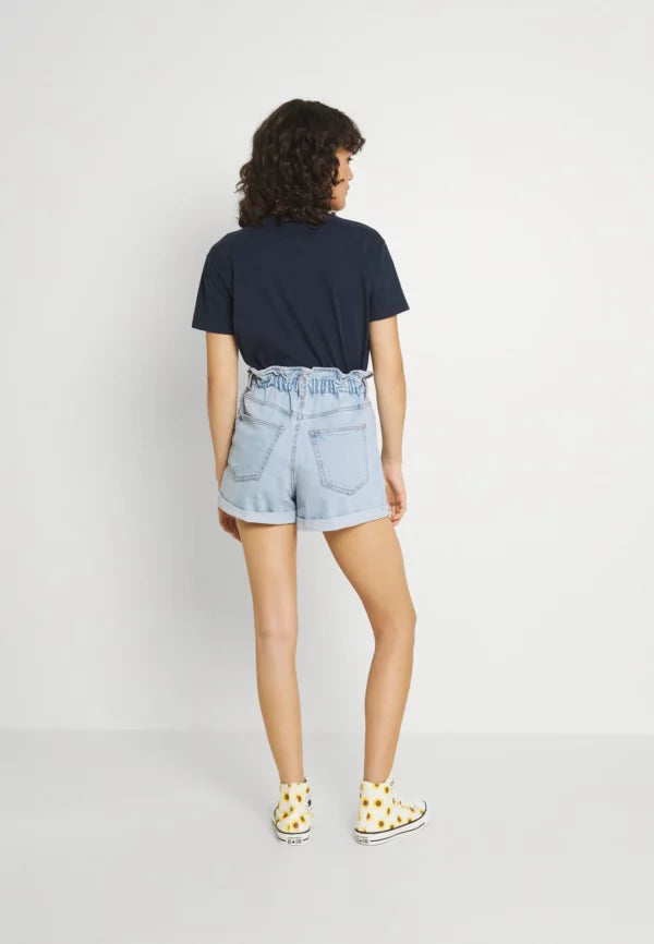 Paperbag Denim Shorts Pale Blue