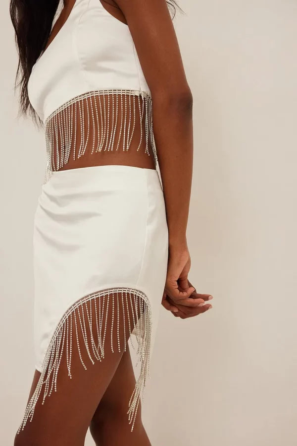 Fringed Mini Rhinestone Skirt