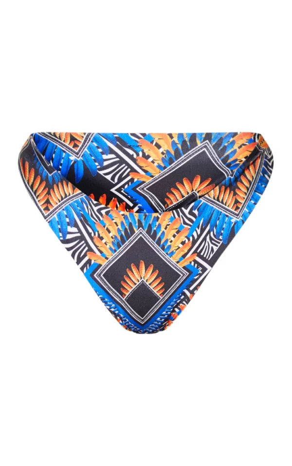 Blue Tribal Super High Leg Brazilian Bikini Bottom