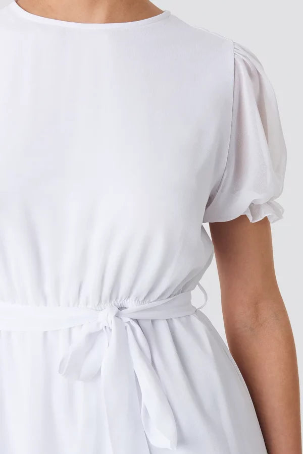 Short Sleeve Chiffon Dress White