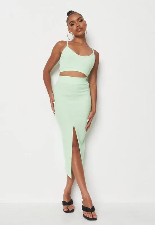 Ribbed Extreme Split Midmaxi Skirt